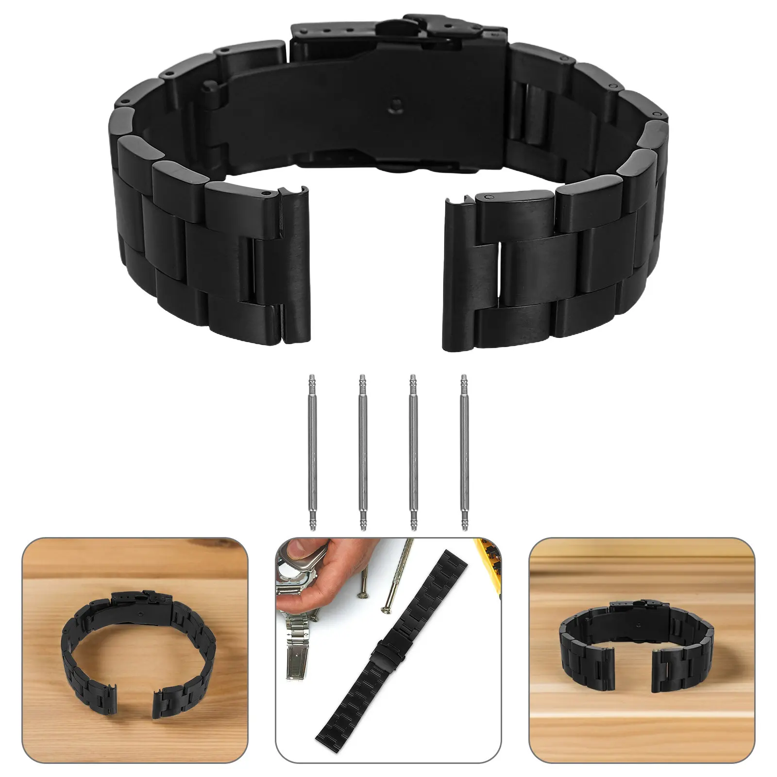 20Mm Stainless Steel Watch Band Three-Bead Structure Polished -Lasting Metal Strap for Universal
