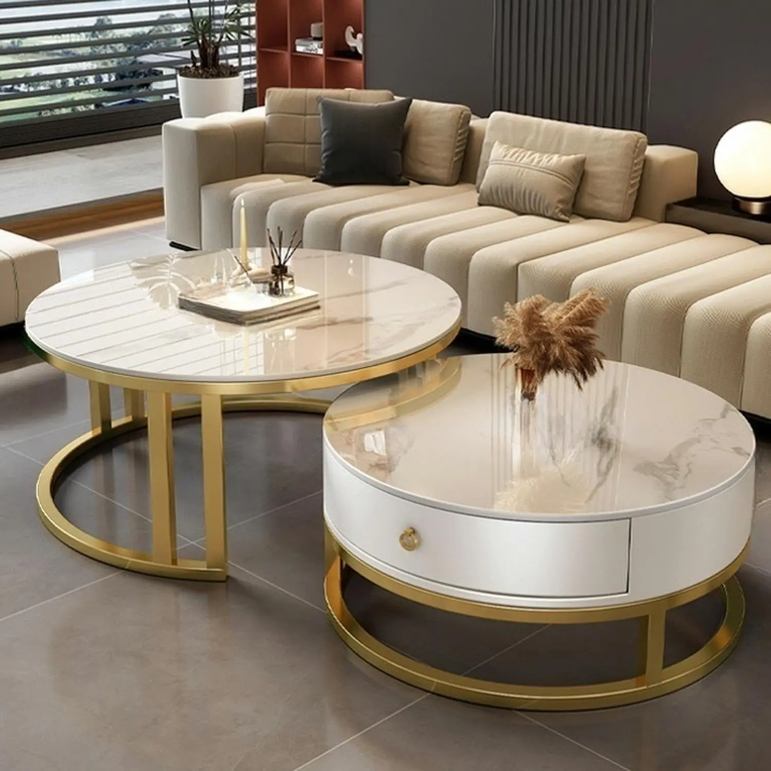 2-Piece Nesting Coffee Tables with Storage Drawer, 31.5