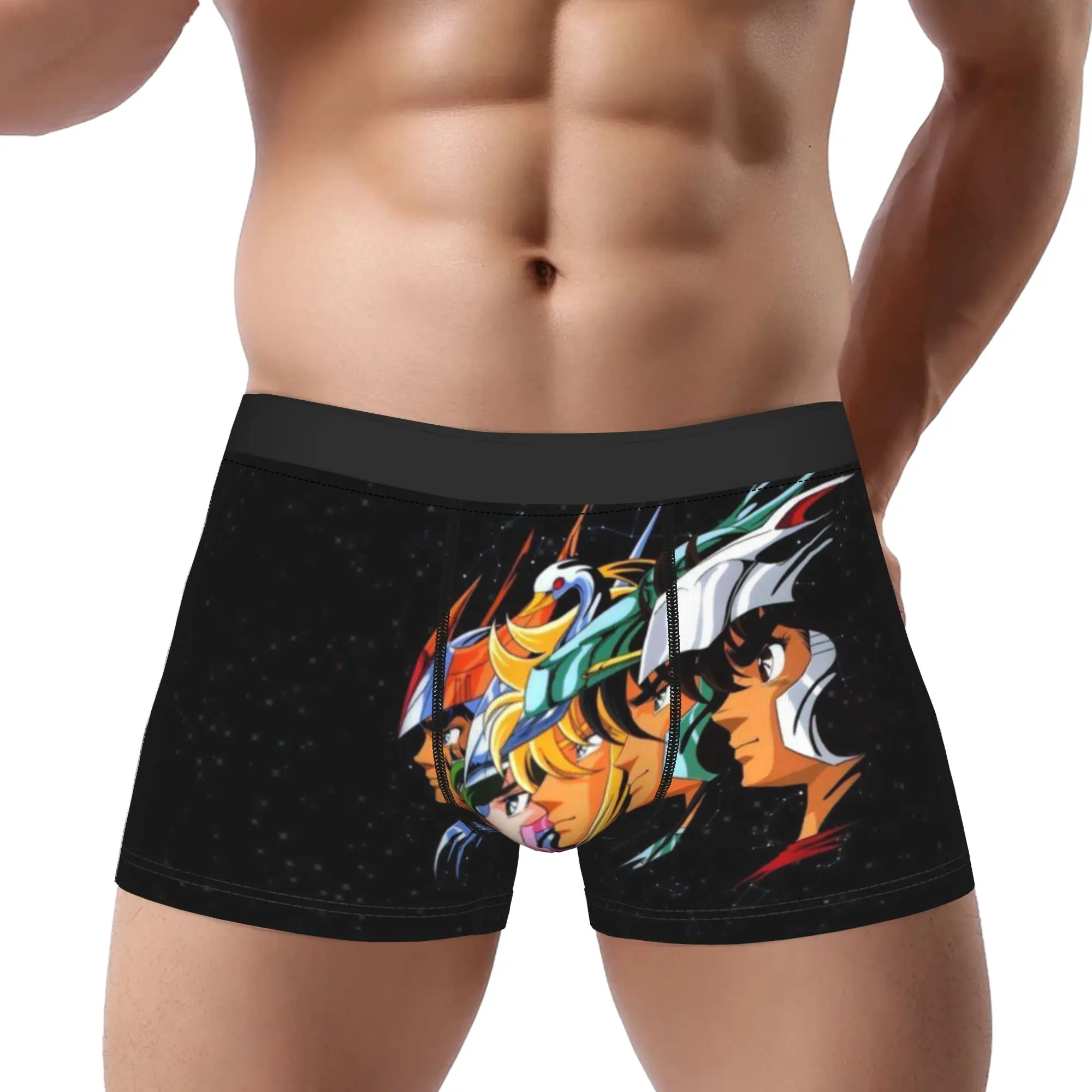 Calzoncillos Negros Saint Seiya para Hombre, Ropa Interior Masculina, Shorts Ventilados, Bóxers