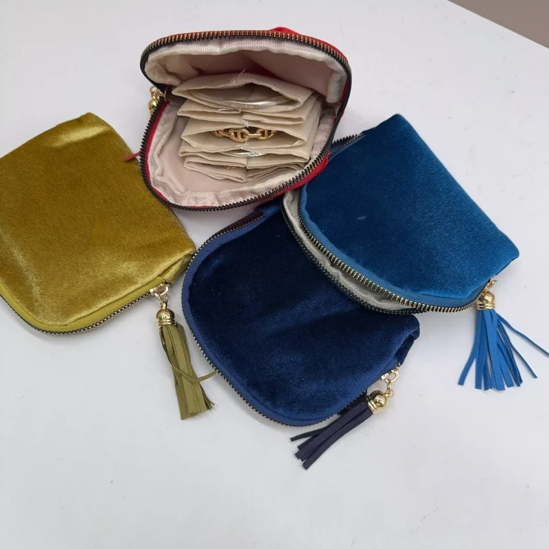 Schmuck-Organizer für Reisen: Valentinstagsgeschenke für Frauen 6-lagiger Samt-Reißverschlussbeutel für Armreifen und Gliederarmbänder – Detail 9