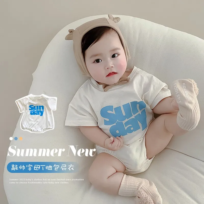 

Jenny&Dave Baby's Fart Wrap 2023 Summer Dress Boys and Babies Bodysuit Infant Summer Cartoon Letter Printing Thin Sweetheart for