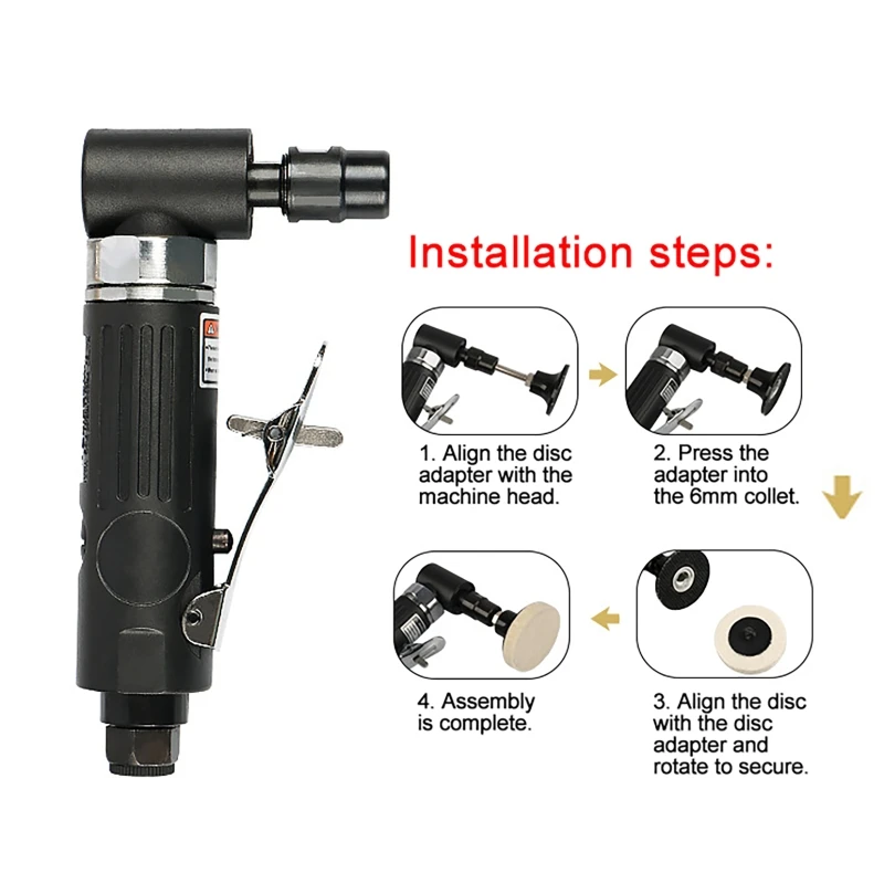

Пневматическая угловая шлифовальная машина 1/4 дюйма, 90 градусов, с набором 2-дюймовых шлифовальных дисков, аксессуары для вращающегося инструмента