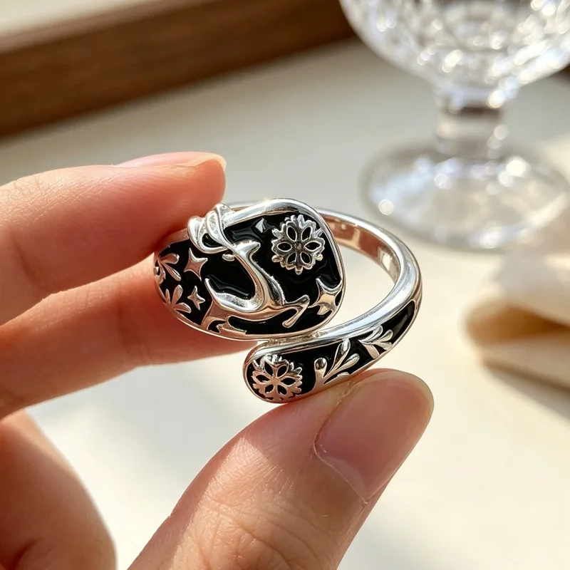 GANPUP Weihnachts-Rentier Schneeflocken Verstellbarer Ring für Frauen Einzigartiges Design Fingerring Punk-Schmuck Party-Geschenk anillos mujer – Detail 1