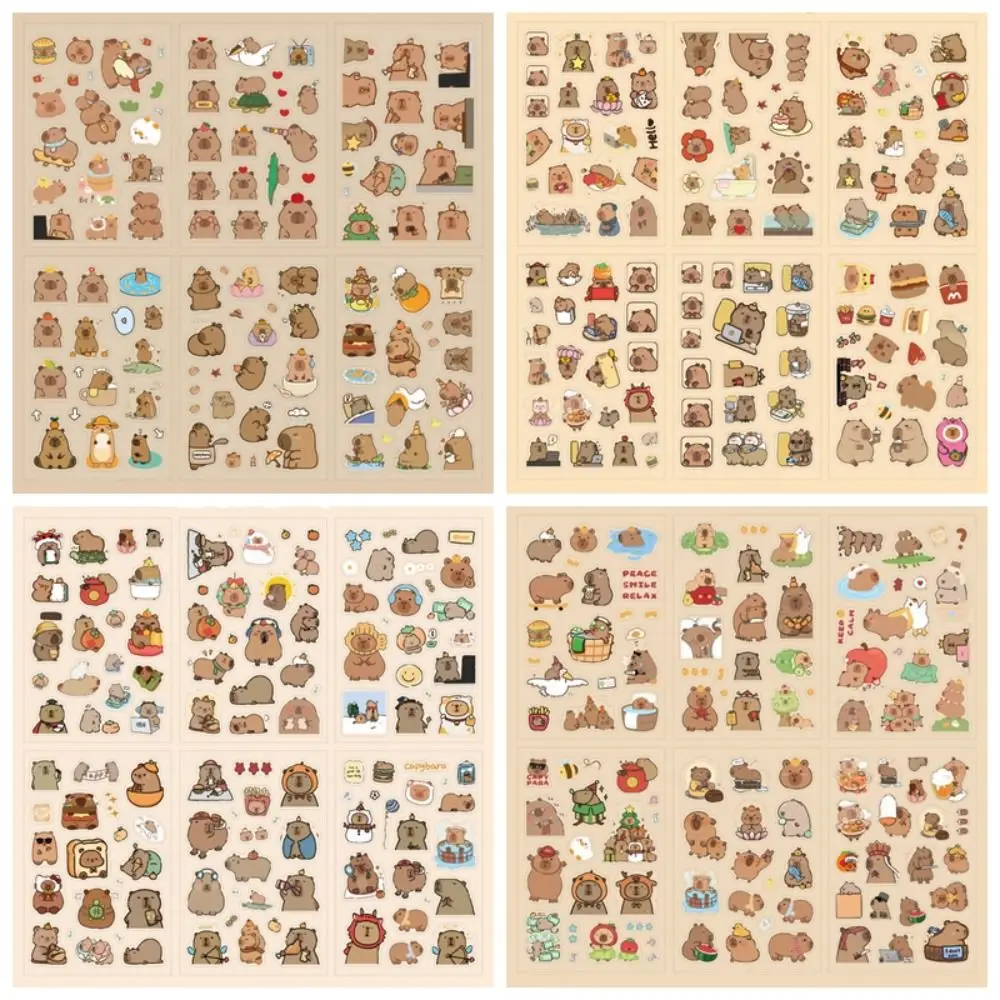 6 Pcs/Bag Cute Capybara Hand Ledger Stickers Creative Aesthetic Scrapbooking DIY Material Cartoon Animal Waterproof