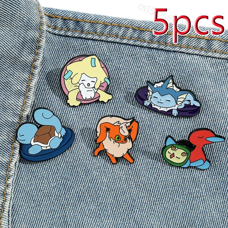 Pokemon Anime Squirtle Enamel Pins Cartoon Eevee Pikachu Snorlax Jigglypuff Charmander Metal Brooch for Fan Collect Badge Gifts