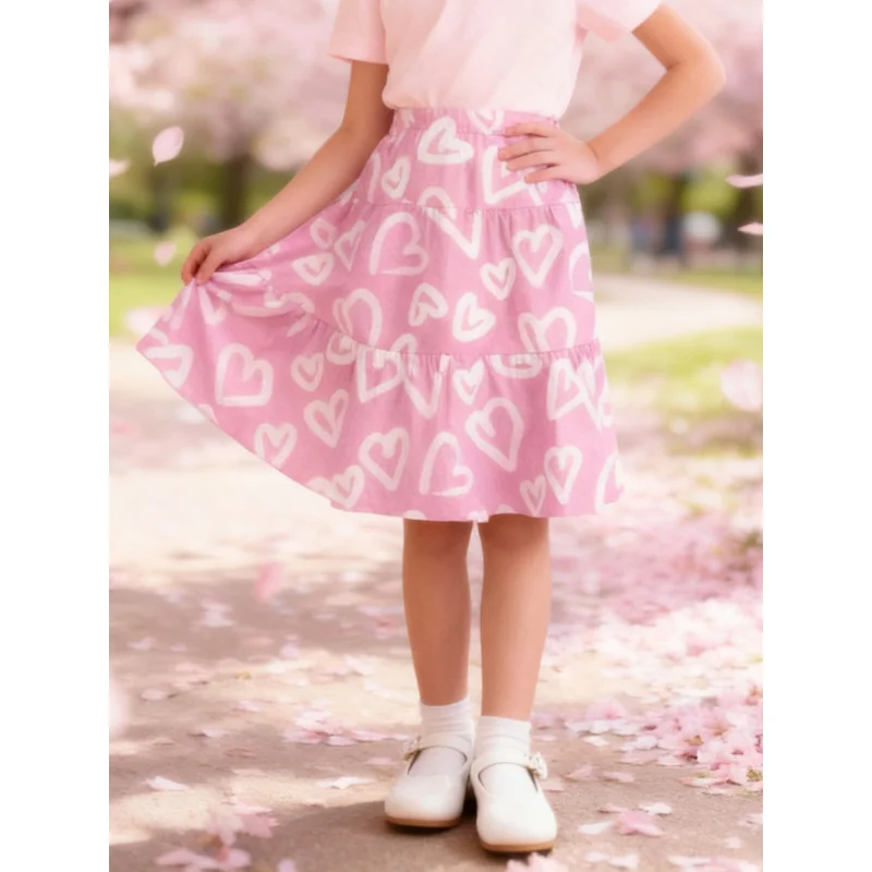 تنورة بناتي من قماش الدنيم الصناعي بطبعة قلب، تنورة متوسطة الطول جديدة وحلوة وعصرية ومتعددة الاستخدامات #3