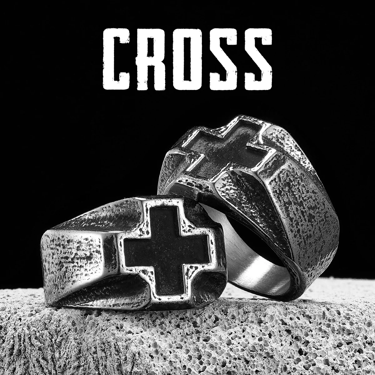 Vintage Black Cross Amulet Men Rings Stainless Steel Women Jewelry Punk Rock Cool Stuff Fashion Accessories Gift Wholesale