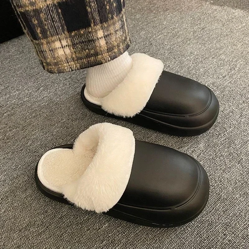 2026 Waterproof Winter Cotton Slippers Men Women Warm Detachable Washable Non Slip Thick Sole Fleece Postpartum House Slippers