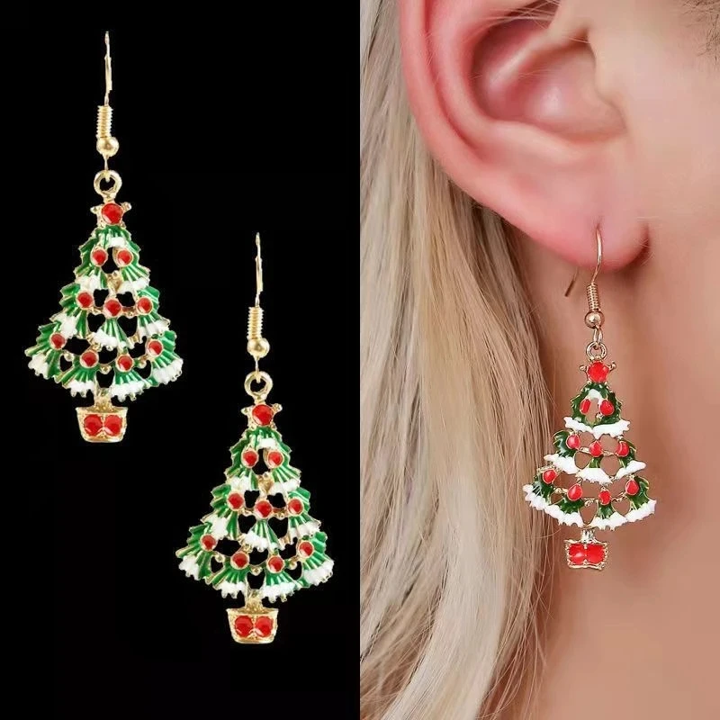 Colourful Zircon Christmas Tree Earrings for Women Sparkling Crystal Snowflake Elk Earring Girls New Year Holiday Jewelry Gifts