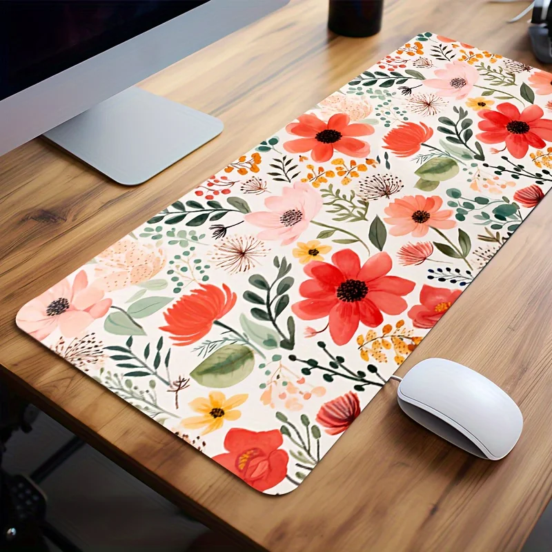 Floral Design Aesthetic Large Gaming Mouse Pad Office Desk Mat Computer Keyboard Pad Non-slip Office Desk Room Decor Accessories