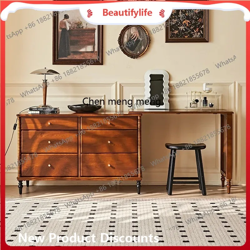 French retro solid wood chest dressing table, antique home use, retractable multi-functional storage  H