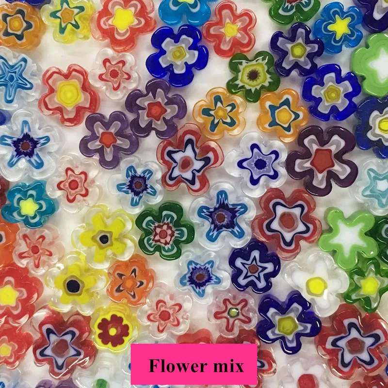 28g Mixed Flower Mosaic Glass Tiles Art Round Beads for Jewelry Making DIY Handmade Candle Holder Lampshade Craft Material