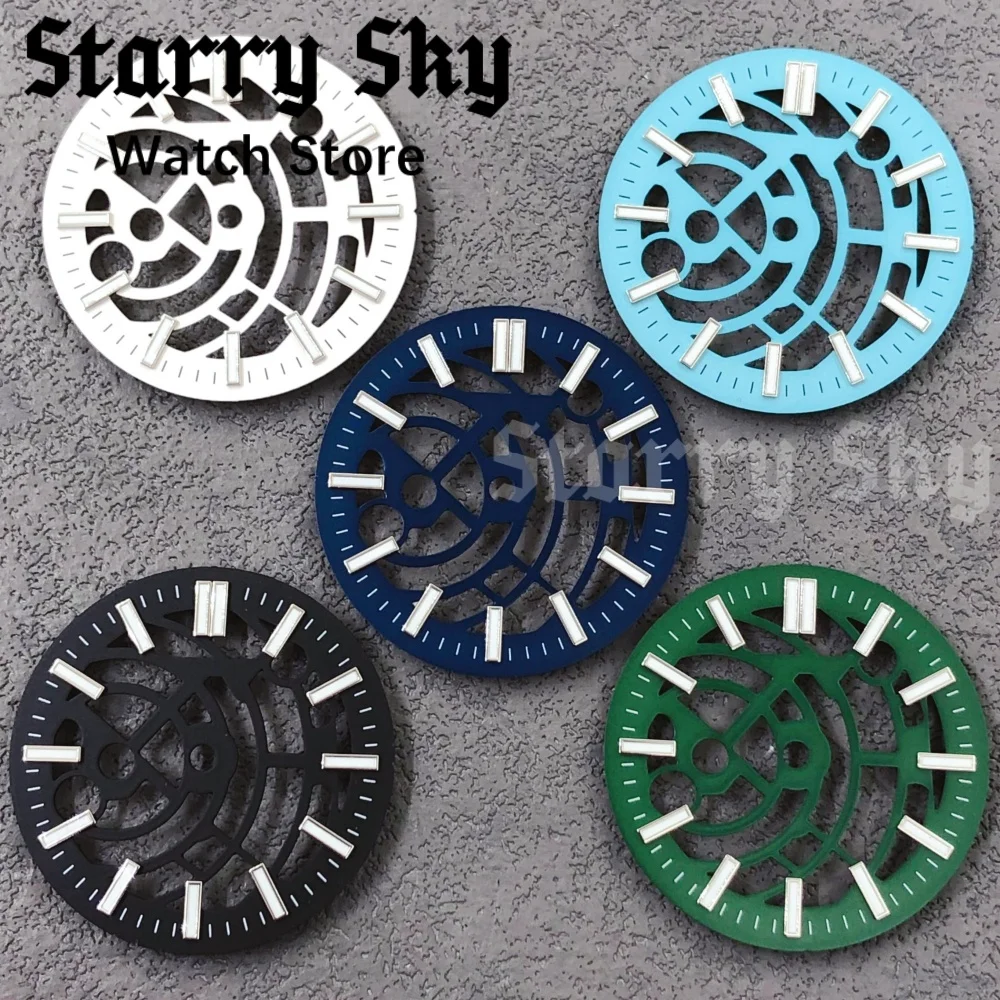 Starry Sky 31mm Black/Blue/Green/White Hollow-out Watch Dial With Green Luminous Suitable For NH71 NH72 Movement Watch Accessory