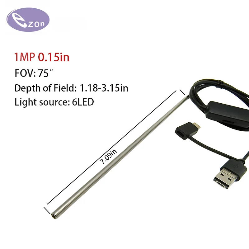 

Длинная трубка диаметром 1 МП 0,15 дюйма 75 ° Винтовочный эндоскоп, пистолет для проверки труб, 1,5 м, USB-мягкий кабель, механический осмотр, эндоскоп
