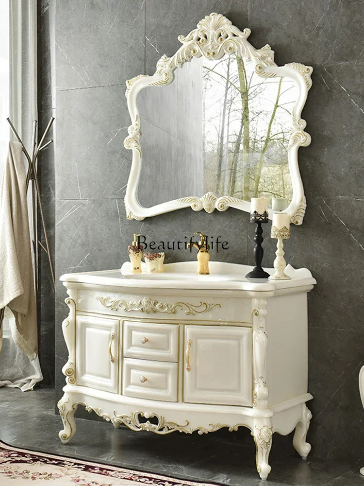 

European Bathroom Cabinet Combination Jade Whole Washbin Bathroom Table Floor Light Luxury Bathroom Cabinet