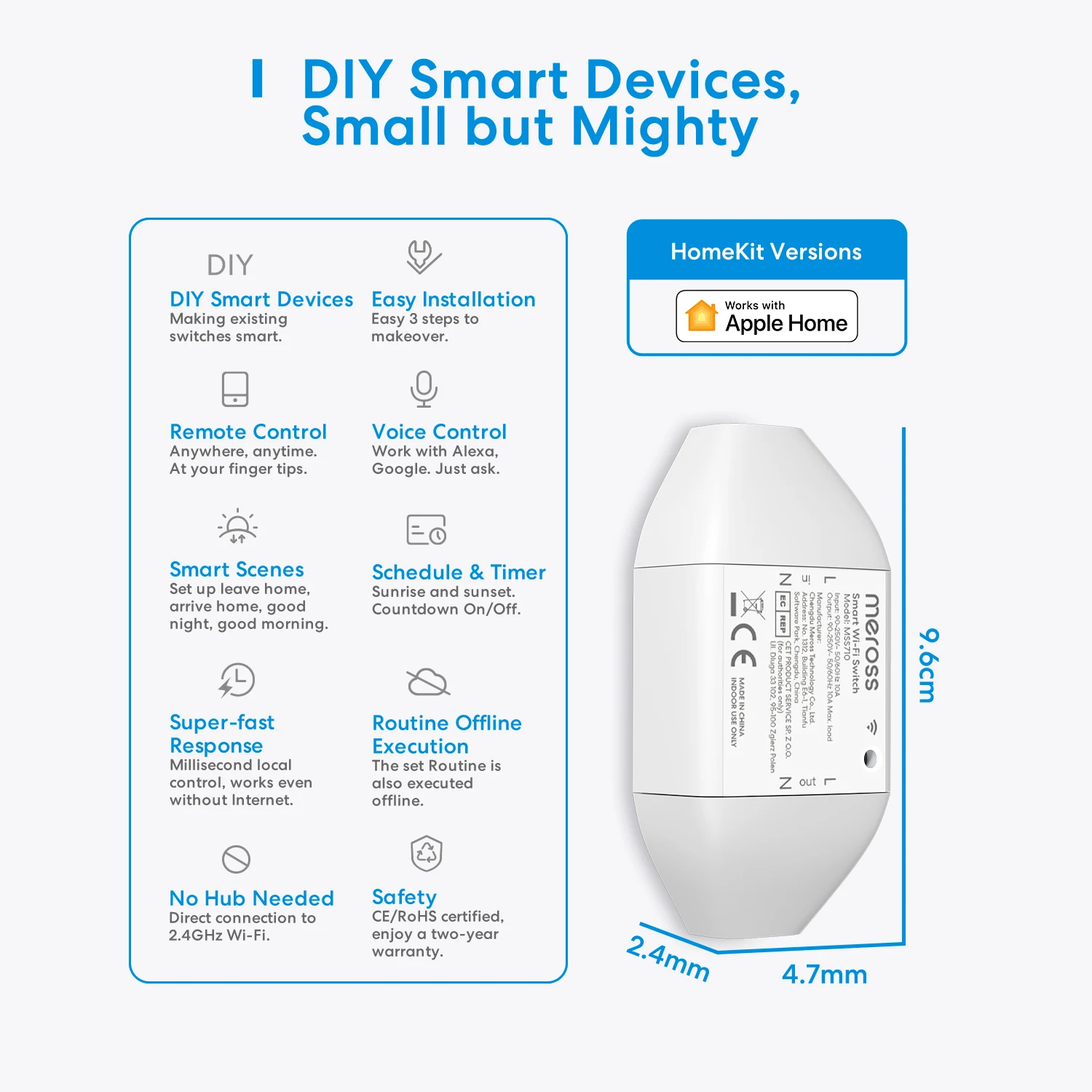 Meross HomeKit DIY Smart Switch,WiFi Remote Controller Wireless Switches,1/2/3/4/6 Pack,Support Siri,Alexa,Google Assistant