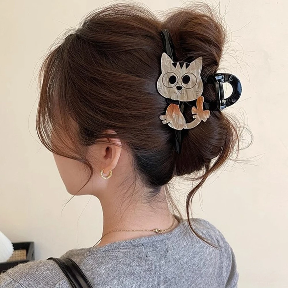 

Cute Kitten Hair Claw Clip Strong Grip Women Large Female Ponytail Shark Hair Clip Funny Girls Hair Accessories