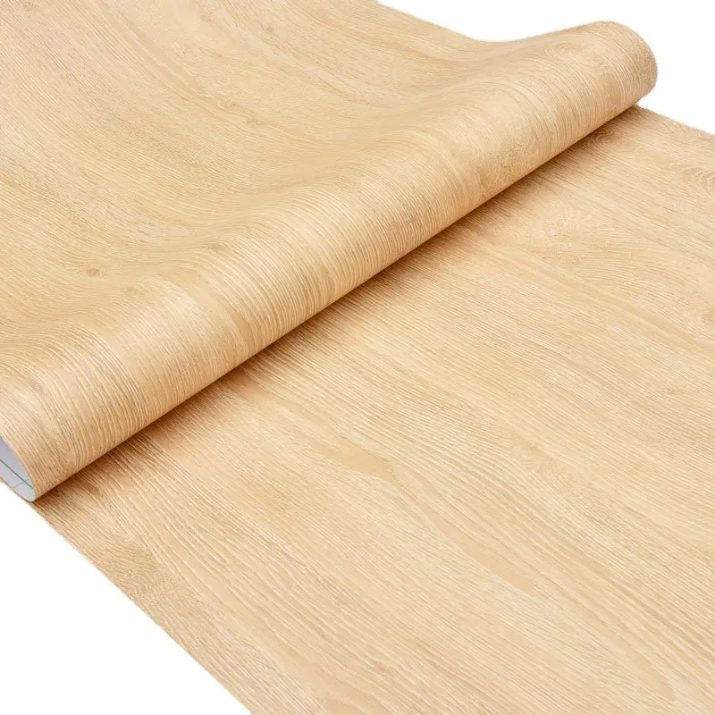 One Roll Of Self-Adhesive Thickened PVC Wallpaper With Yellow Oak Wood Grain Peel-And-Stick Covering For Cabinet And Furniture.