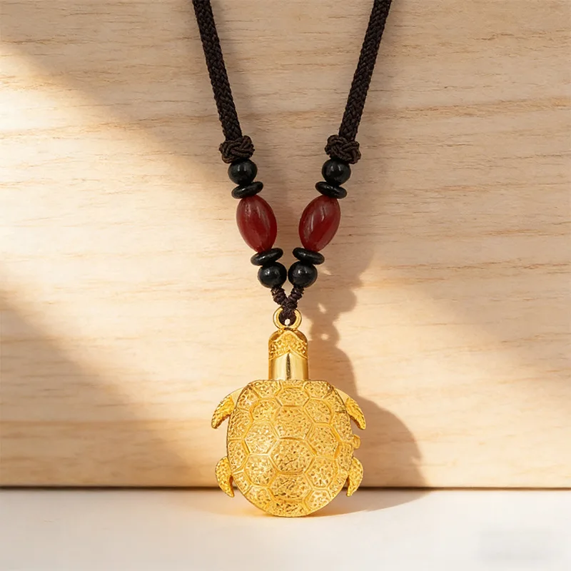 Golden Turtle Pocket Watch,Flip Necklace Hanging Watch, Quartz Retro Cartoon Children's Watch, Golden Turtle Pendant