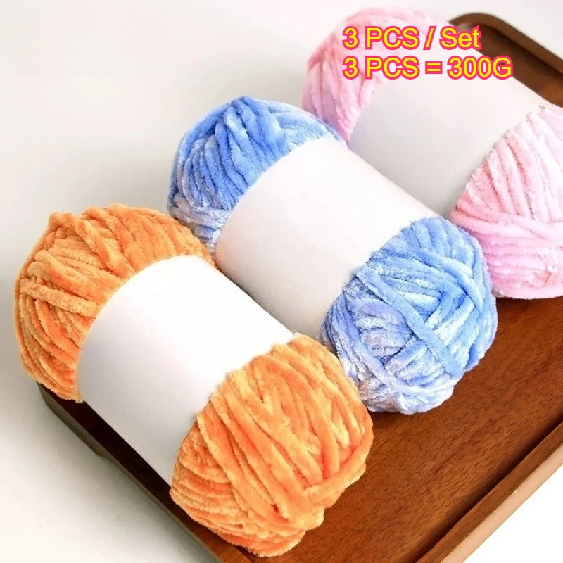 

3PCS 300g Chenille Knitting Yarn Thick Thread For Handmade Gift Woven Scarf Blanket Dolls Sweaters High Quality Soft Velvet Yarn