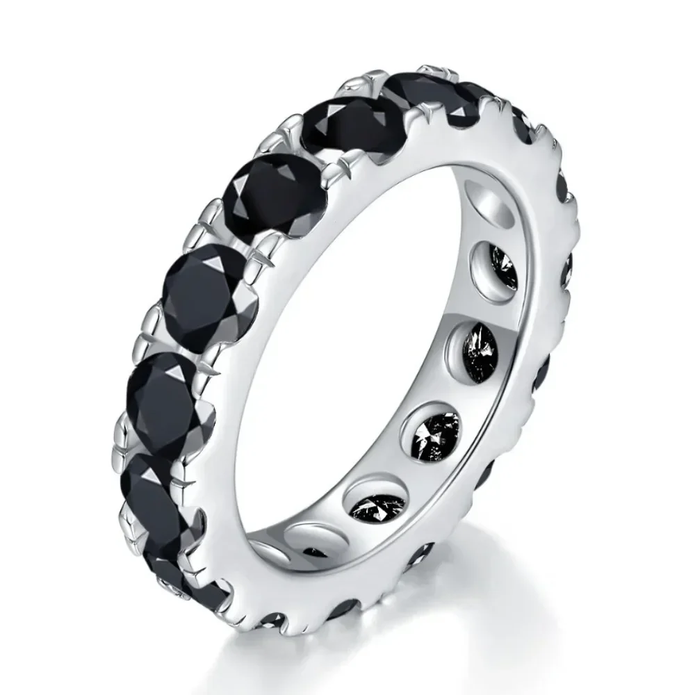 

M-JAJA 4mm Black Moissanite Ring D Color VVSI Full Eternity Band for Women/Wen 925 Sterling Silver Lab Diamond Hip Hop Jewelry