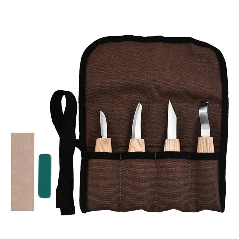 E06B 7Pieces Beginner Carving Kits for DIY Craft, Whittling Kits with Whittling Knife, Sharpener and Storage Bag