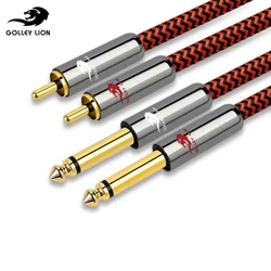Hifi 2x RCA Male to Dual 1/4 inch TS Mono Male 6.35mm Jack Audio Cable for Amplifier Mixer Consoles Speaker OFC Shielded Cords