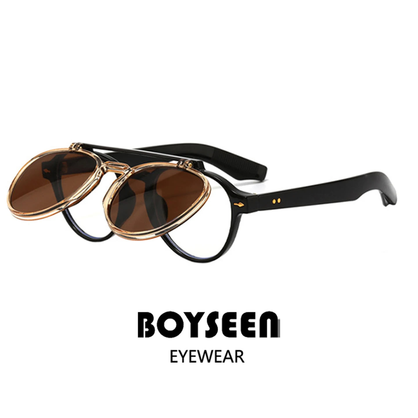 BOYSEEN Pilot's double-layer flip punk sunglasses with anti blue lenses can be paired with myopia personalized sunglasses