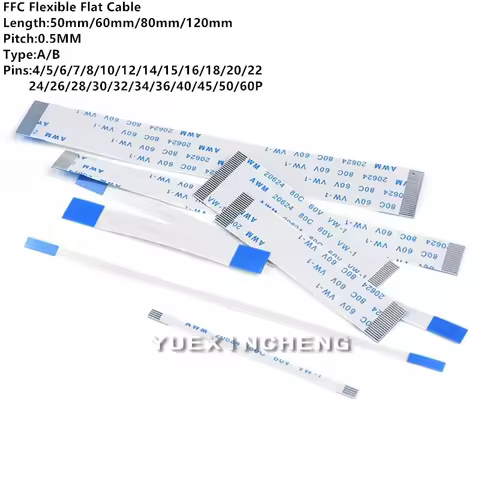 10PCS Flat Flexible Cable FFC FPC AWM 20624 80C 60V VW-1 FFC-0.5MM 4/5/6/8/10/12/14/16/18/20/22/24/26/30/32/34/36/40/45/50/60Pin