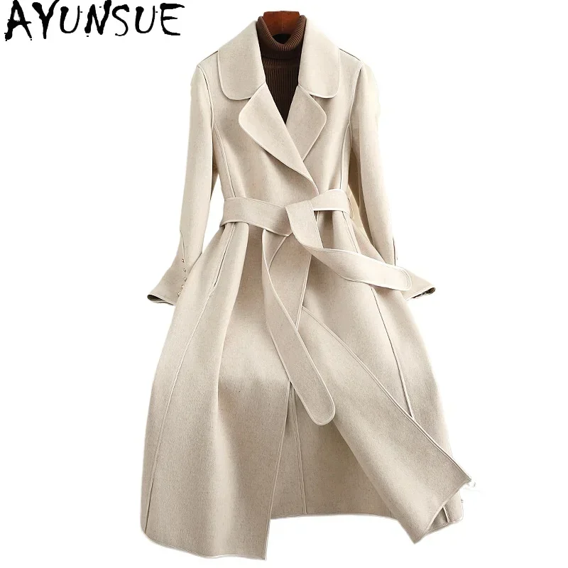 AYUNSUE Wool Coat 100% Women 2024 Autumn Winter Long Coats Woman New in Fashion Outerwears Slim Female Clothing Пальто Женское