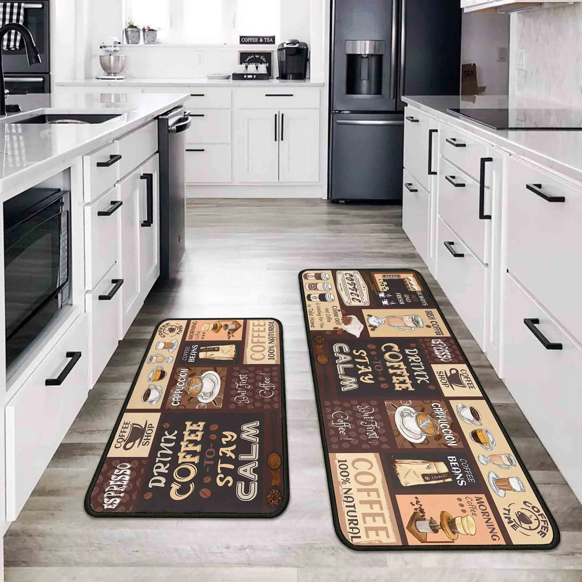 VIKAMA 2PC  Coffee Kitchen Rugs and Mats Non-Slip, Washable,Stain and Fade Resistant,Suitable for Kitchen Mat Kitchen Home Decor