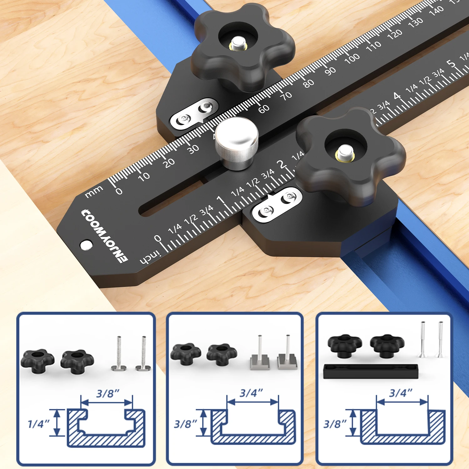 ENJOYWOOD 160Mm Panduan Jig Gergaji Meja Penggaris Geser Jig Rip Tipis Pekerjaan Kayu untuk Membuat Batas Pemotongan Strip Tipis Sempit Berulang