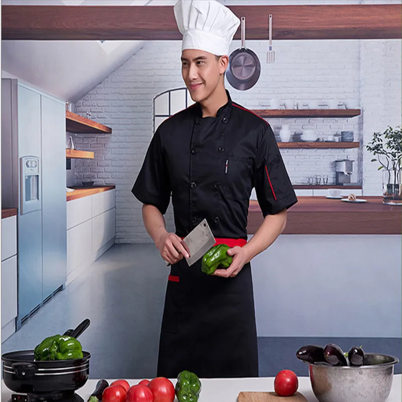 Summer men Short-sleeved Chef service Hotel working wear Restaurant work clothes Tooling uniform women Chef Jackets 4 color