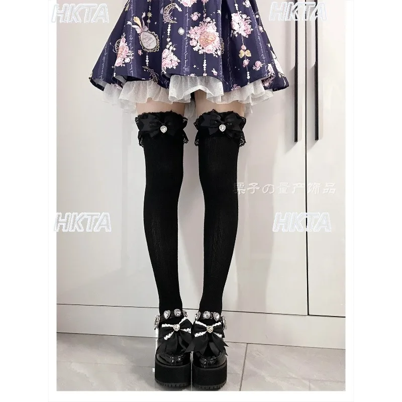 

Японские белые гольфы с кружевным бантом, теплые имитационные кашемировые белые гольфы, новые осенние милые вязаные чулки Лолиты для женщин