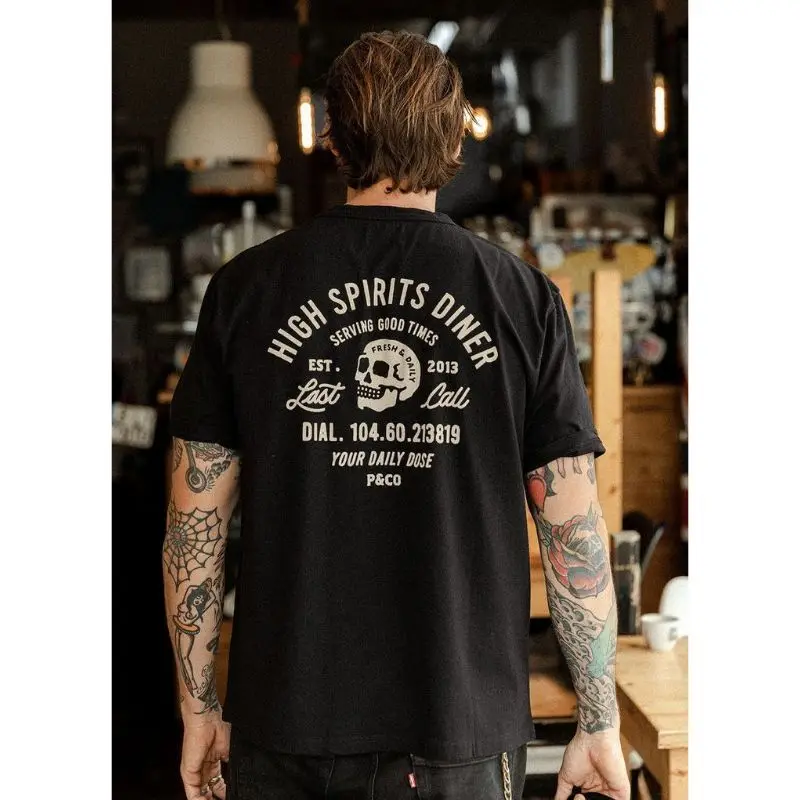 

Treasure House Opaque Letter Skull Vintage American Retro Men's and Women's Short-sleeved Cotton Printed T-shirt