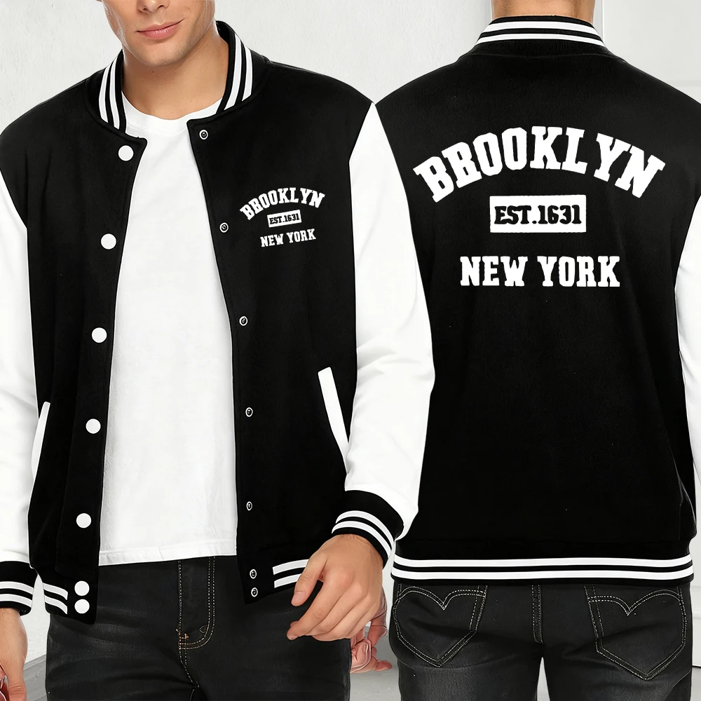 

Brooklun Нью-Йорк с буквенным принтом, осенняя мужская одежда, индивидуальная уличная одежда, флисовый многоцветный пуловер с карманами, бейсбольный трикотаж