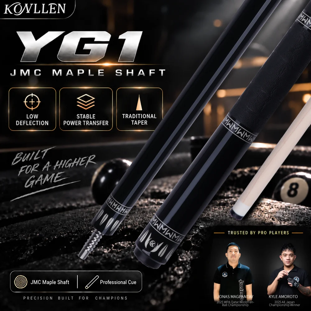 KONLLEN YG1 Pool Cue Stick 148cm JMC Tech Maple Shaft 12mm Tip Titanium Alloy Joint Anti-slip Cowhide Grip