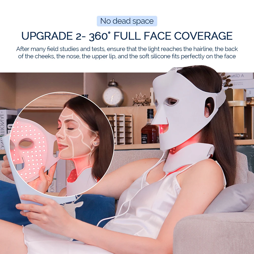 Silicone led máscara facial 7 cores fóton beleza rosto pescoço máscara de cuidados clareamento da pele rejuvenescimento da pele rímel facial led