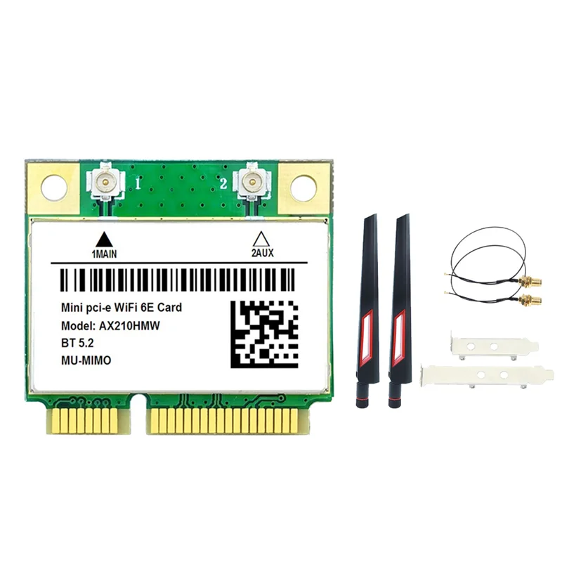 

AX210HMW Wi-Fi карта + набор антенн WiFi 6E Mini PCI-E AX210 802.11Ax/Ac 2,4G/5G/6Ghz BT5.2 беспроводной адаптер для ноутбука