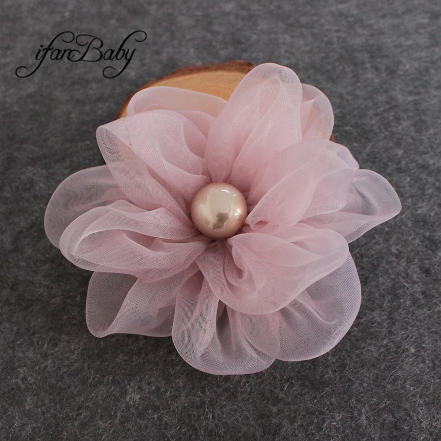Chic Big Floral Women Headwear Hair Accessories Kids Girl Elegant Hair Flower Organza Fabric Flowers