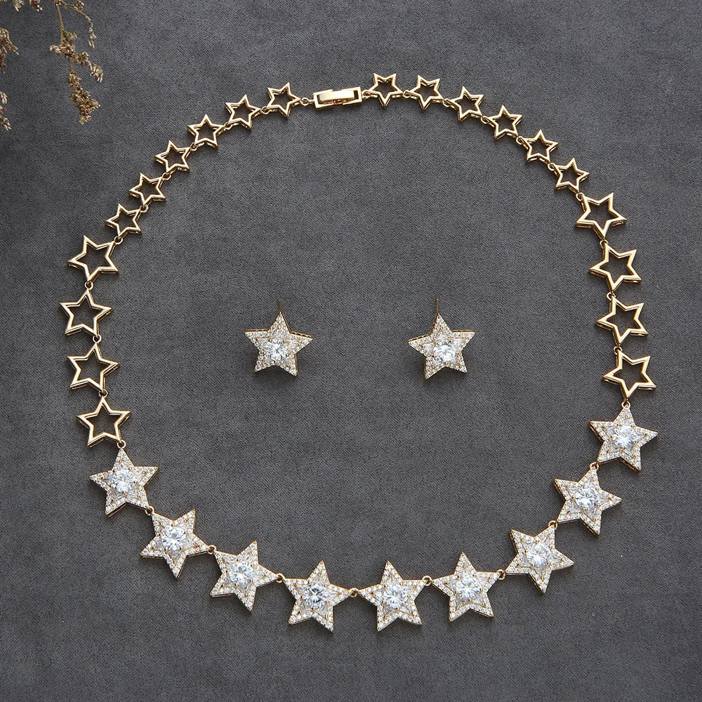 HIBRIDE New Gentle Star Necklace Stud Earrings Daily Light Luxury Jewelry Women's Clothing Set for Dubai Prom Gift Travel S-909