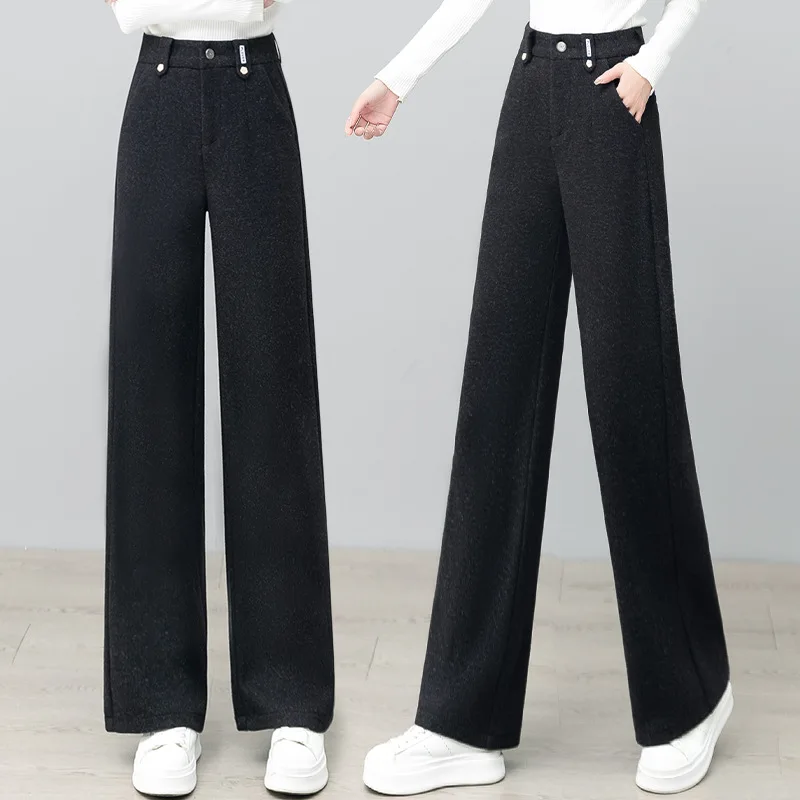

Women's High Waist Slimming Loose Cashmere Straight Pants Autumn Winter New Fashion Versatile Casual Pants Women's Wide Leg Long