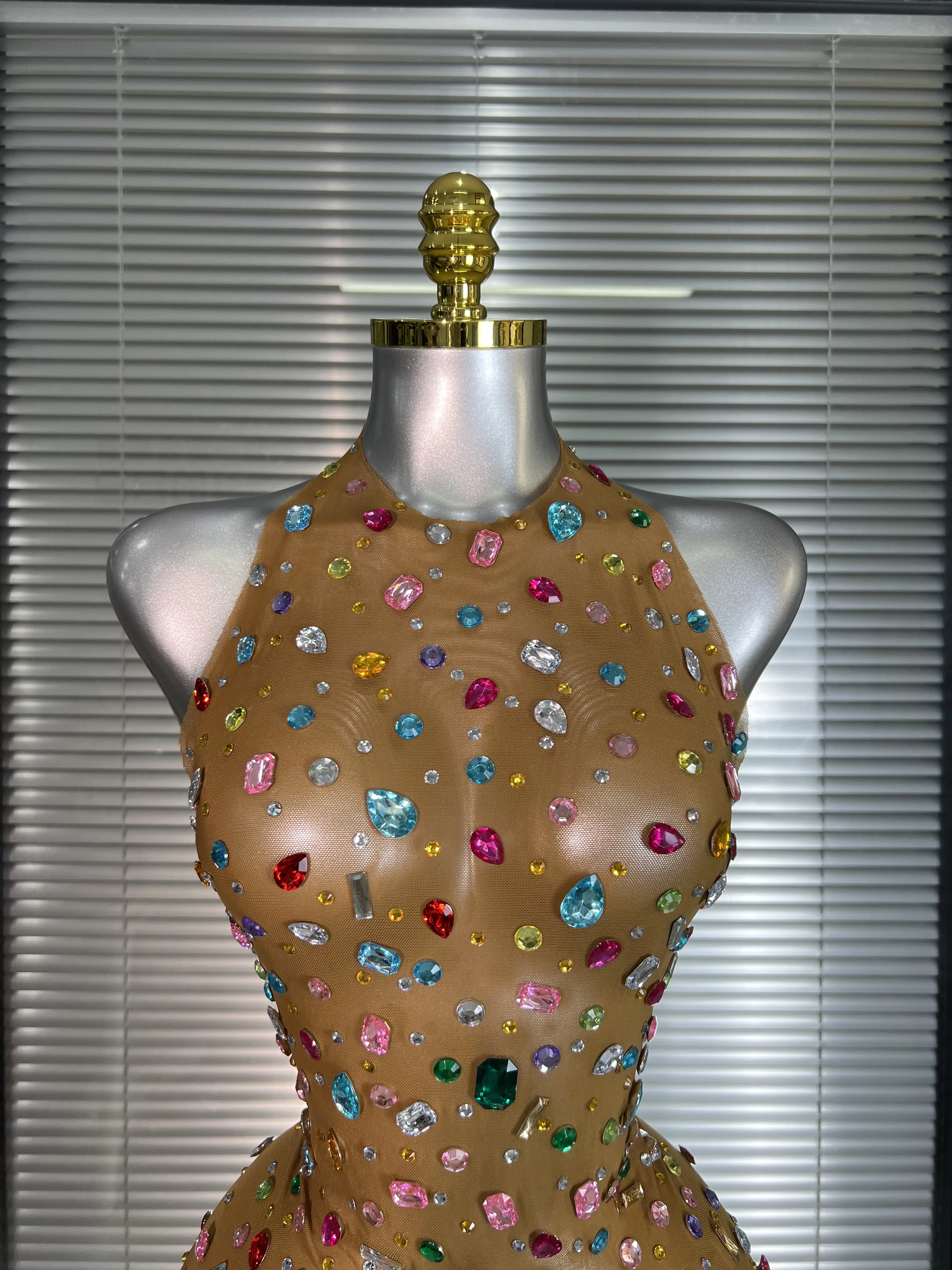 Summer New Women Sexy Halter Backless Colorful Diamonds Stretchy Night Club Singer Dancer Stage Costume Party Bodysuit