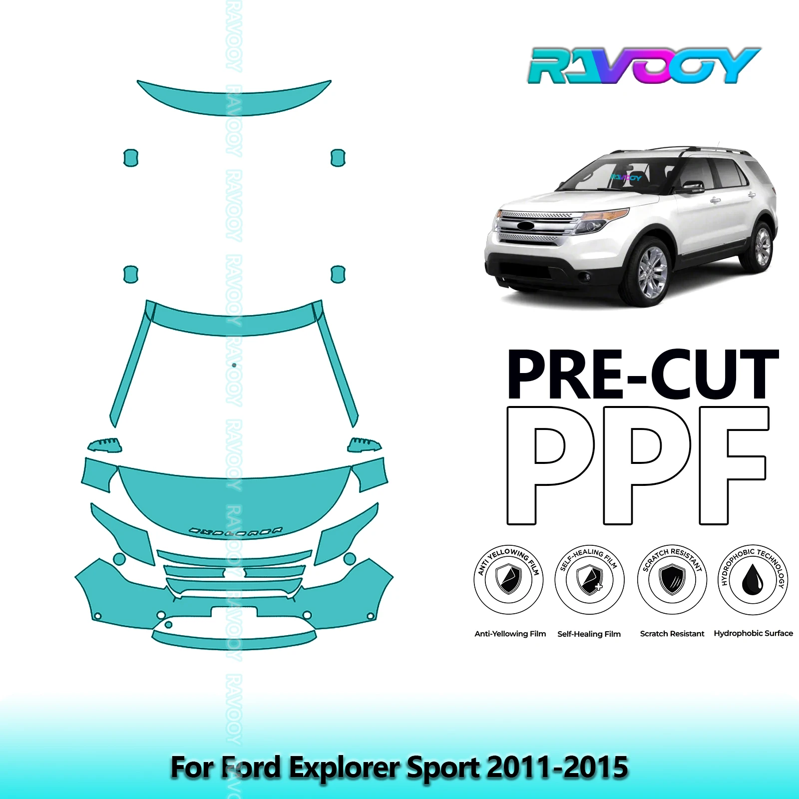 

Car Front Kit+Rear Bumper 8.5Mil Clear Bra Precut PPF Paint Protection Film For Ford Explorer Sport 2011-2015