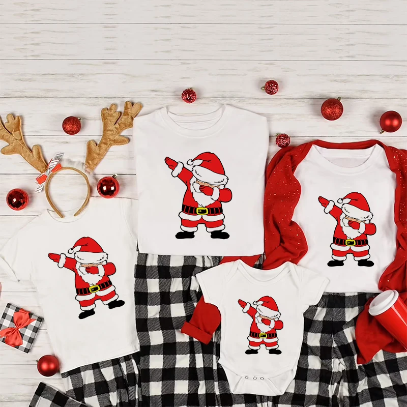 Merry Christmas Family Shirts Santa Reindeer Xmas Mommy Daddy and Me Outfits Family Christmas T-Shirt Holiday Clothes