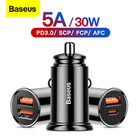 Baseus Dual USB Car Charger 5A Fast Charing 2 Port 12-24V Cigarette Socket Lighter Car USBC Charger for iPhone 12 Power Adapter