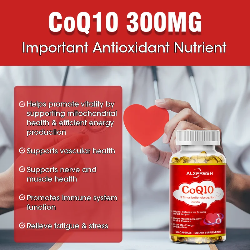 Alxfresh CoQ10 300mg- 3x Absorption | 120/60 serving | Coenzyme Q-10 | Non-GMO, Gluten Free Vegan | Dietery Vitamins Suppelment