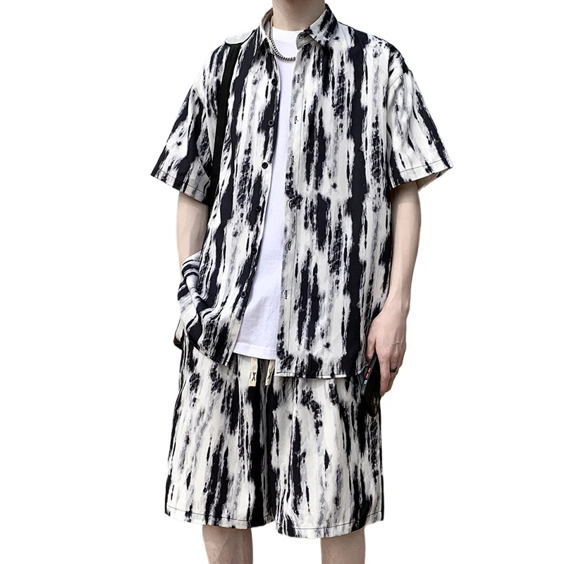 Men's Hawaiian 2-Piece Short Set Cruise Wear Short Sleeve Button Down Shirts and Shorts