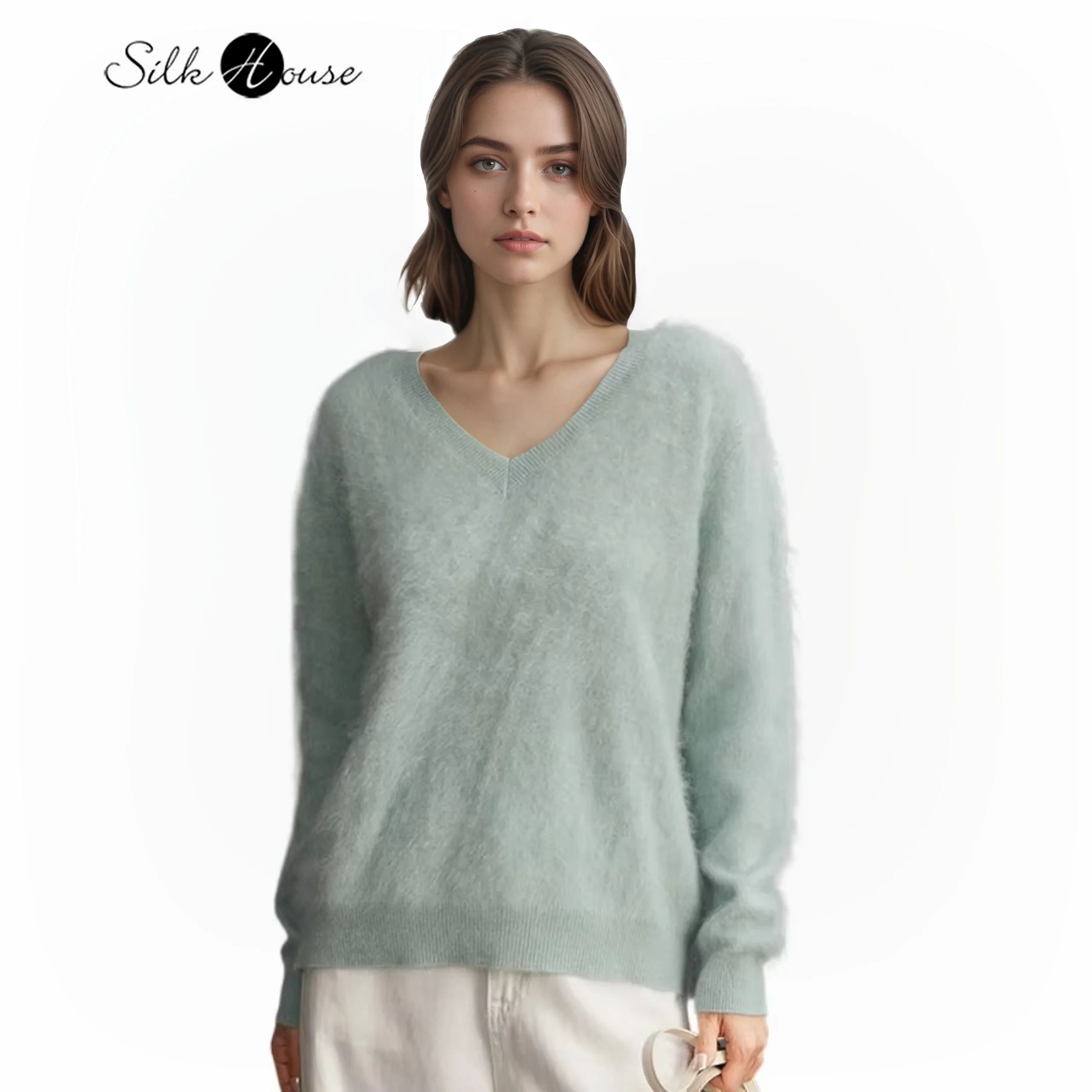

2025 Women's Fashion Autumn/Winter Clothing 100% Cashmere Fashionable Simple Loose Lazy Style Solid Color Inner Fleece Sweater