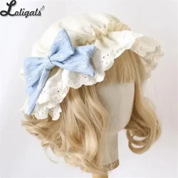 Vintage Bonnet Hat Woman Girl Handmade Antique Doll Lolita Bow Beige Sun Protection Bonnet Hat Night Cap